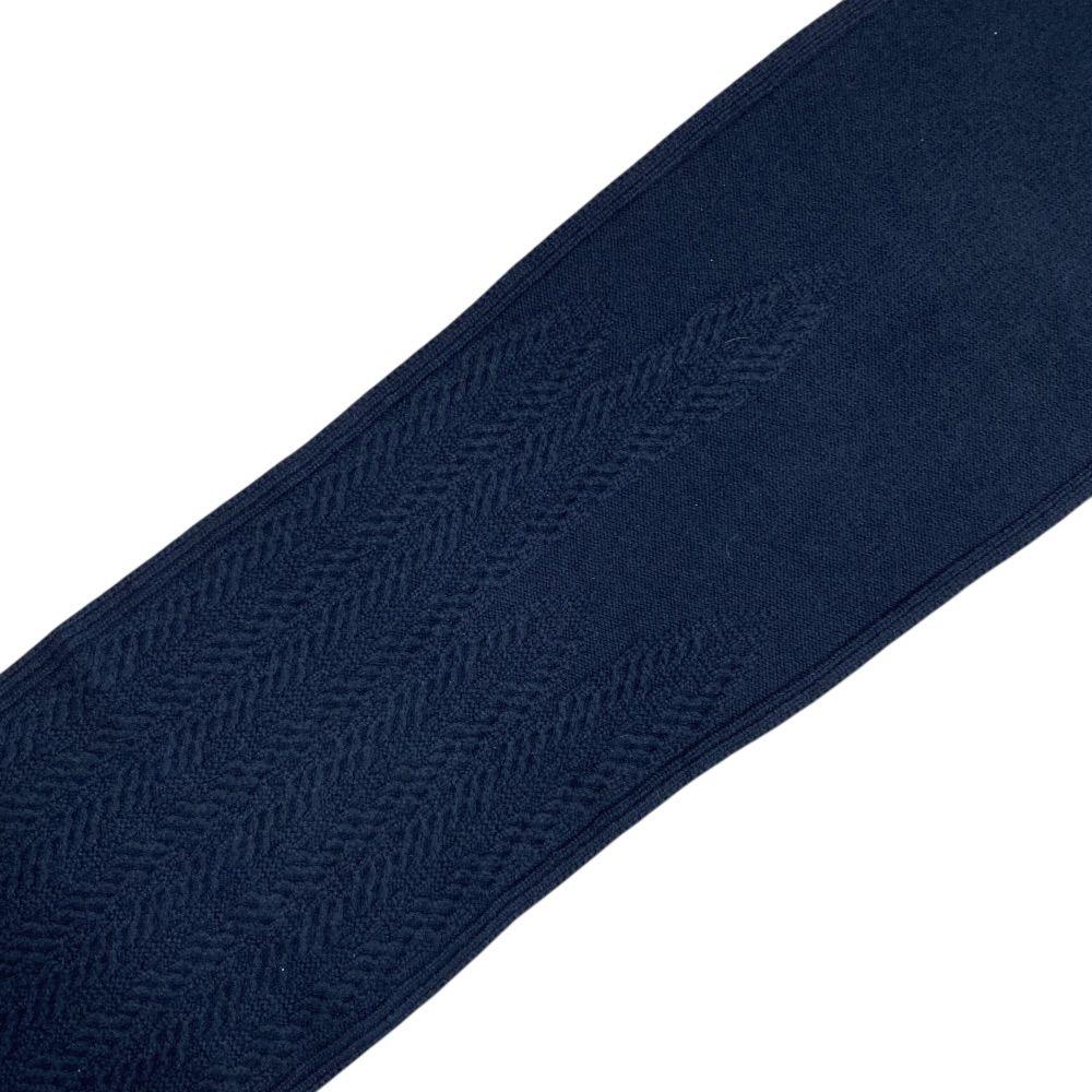 Used Hermes Knit Cable Knit Scarf Stole Cashmere Navy Blue HERMES Cold Weather Autumn/Winter Classic Elegant Luxurious Soft Warm Comfortable Easy to