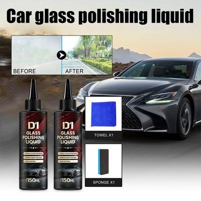 150ml Glass Polishing Liquid Set High Gloss Oil Film Remover for Auto Windshield Windows Shinning Cleaner With Towel Sponge