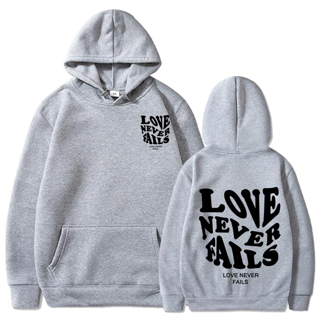 Love Never Fails Print Letter Hoodies Men/Women Sweatshirt Black Autumn Vintage Oversized Harajuku Loose Tops Casual Pullovers