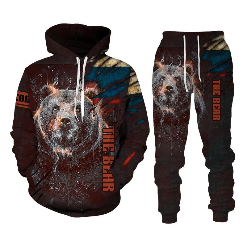 Herren Hoodie Sets Jagd Bär Bogenschütze Tarnung 3D-Druck Hoodies Trainingsanzug Jogginghose 2-teilige Sets Kleidung Übergroß