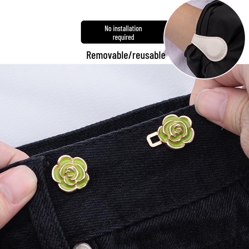 Rose Waist-Cinching Button: Metal-Free, Stitch-Free, Detachable Hook-and-Eye for Jeans
