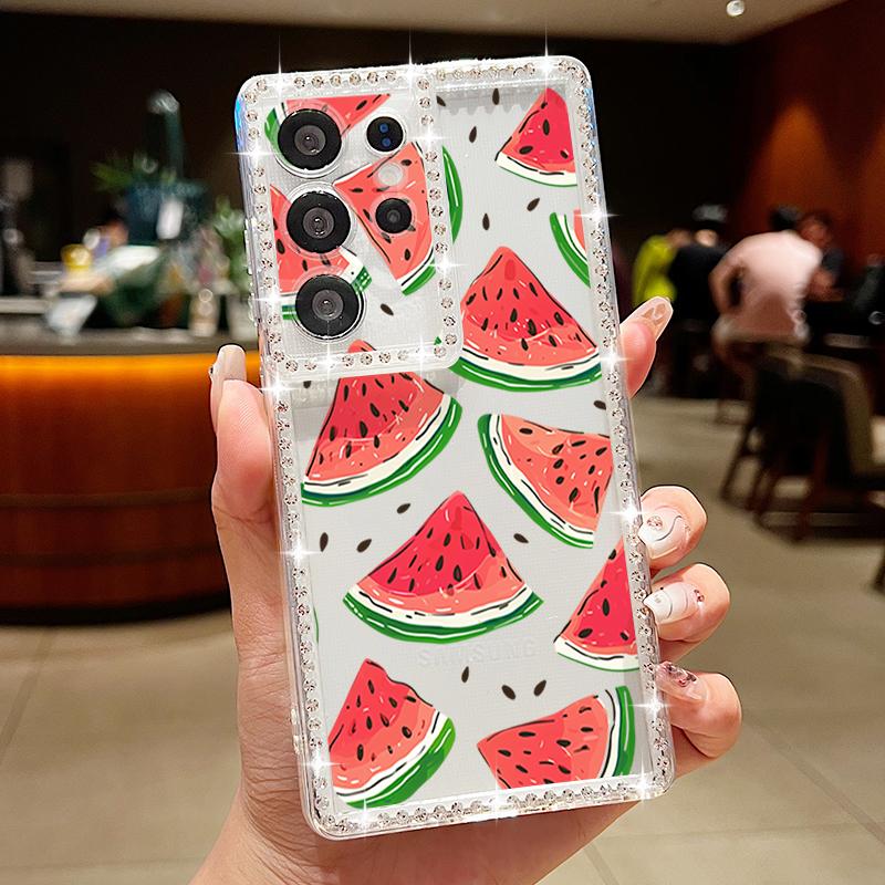 Luxus Kirschfrüchte Muster Diamant Hülle Für Samsung Galaxy S25 Ultra S24 Plus S23 S22 S21 FE A14 A15 A16 A25 A26 A35 A36 A54 A55 A56 5G Cover
