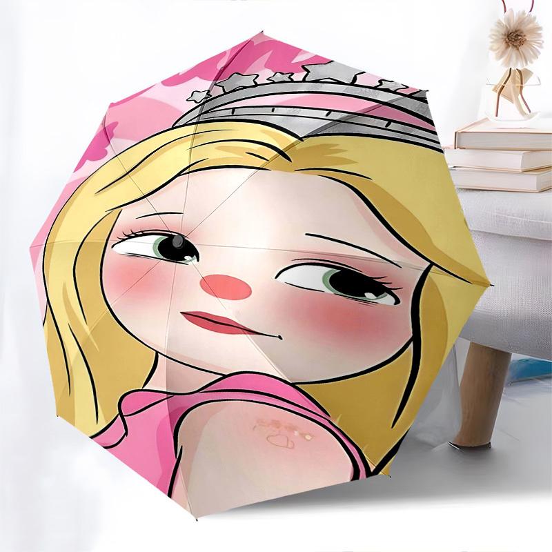 1pc Princess Crown Automatic Folding Umbrella - Compact 8-Rib Design, Durable Plastic & Iron1387L
