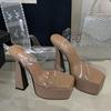 15Cm super high heel sexy thick heel waterproof table thick sole transparent square head fashion model catwalk sandals