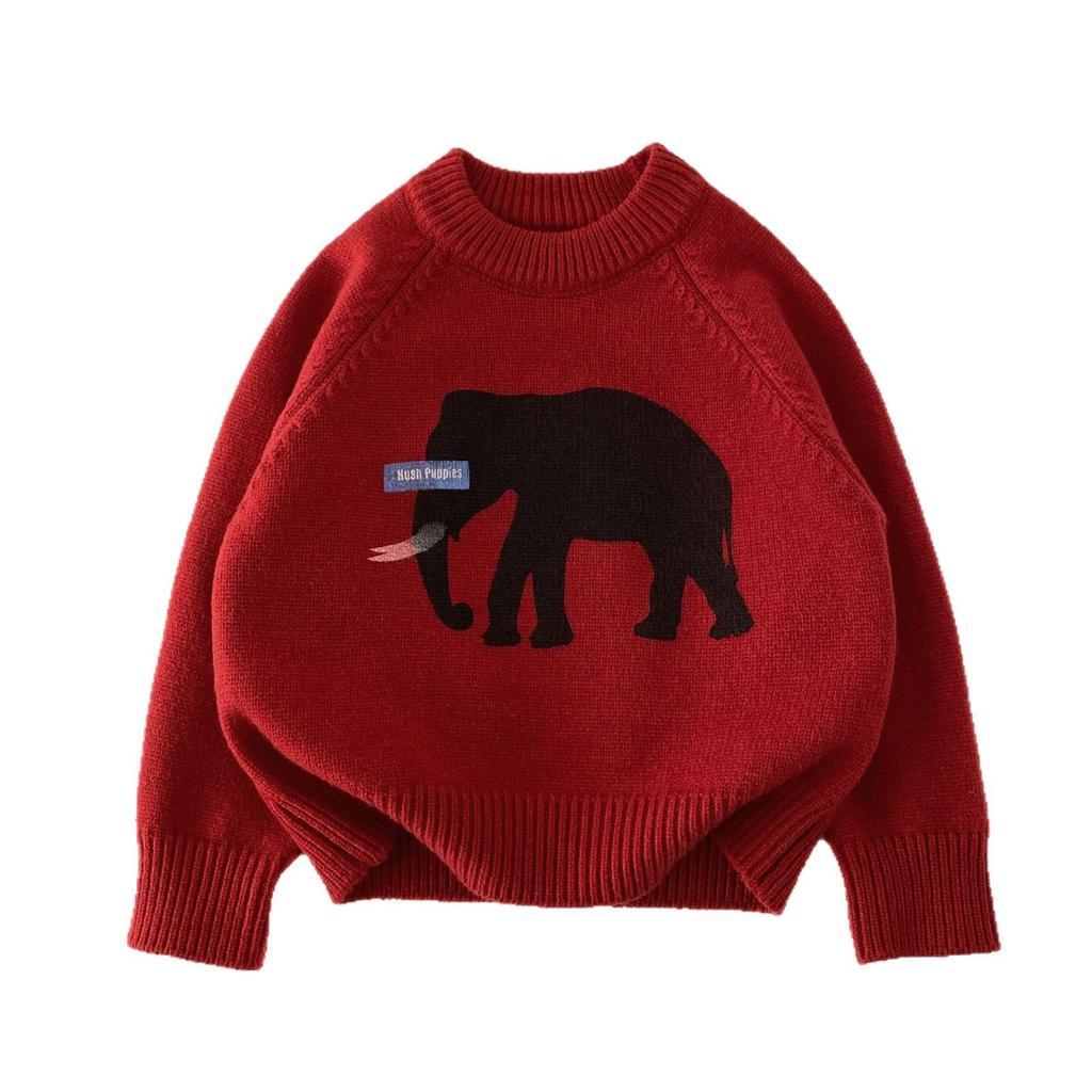 2025 Autumn/Winter Kids' Thick Pullover Sweater with Large Elephant Print
