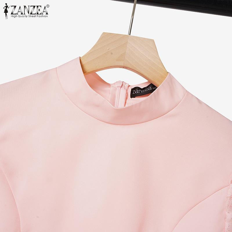 ZANZEA Women Hollow Crochet Splice 3/4 Sleeve Loose Casual Blouse