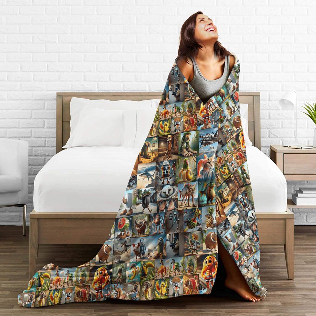 Funny Italian Brainrot Memes Compilation Blanket Travel Flannel Throw Blanket For Home Decor Super Warm Quality Bedspread Gift