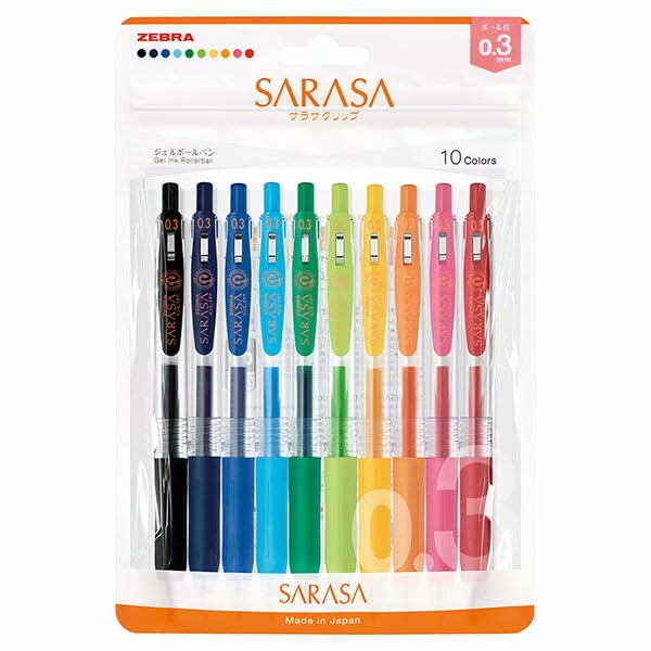 

Шариковая гелевая ручка Zebra Sarasa Clip 10 цветов, набор N 0,3 мм JJH15-10C-N