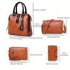 4 In 1 Retro Fashion Handbags Set For Women, Large-capacity Tote Shoulder Bag With Keychain Decor