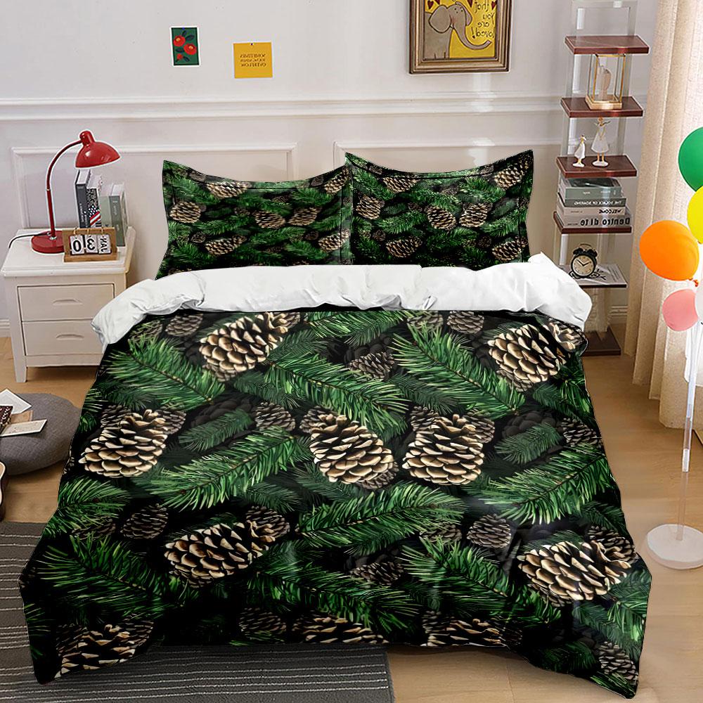 Christmas Pinecone and Evergreen Set Kid's and Adults' Bedroom Decor, Exquisite Three-piece Bedding Set Gift