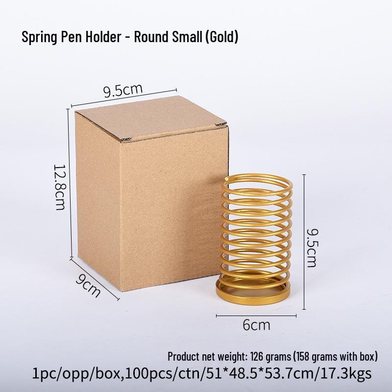 Iron Wire Decompression Pen Holder - Retractable Metal Spring Round Office Organizer