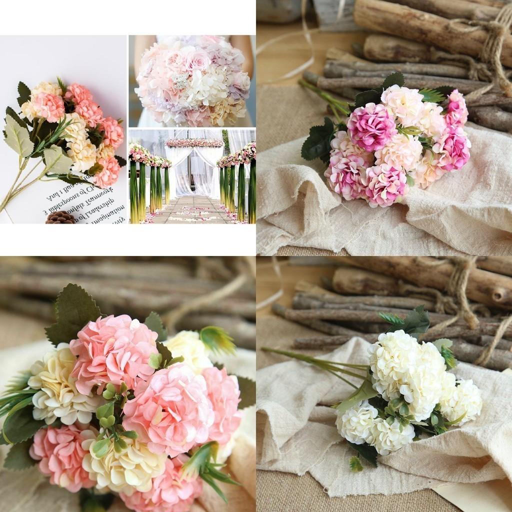 10 Heads Artificial Silk Hydrangea Fake Flowers Bouquet For Elegant Home Decor