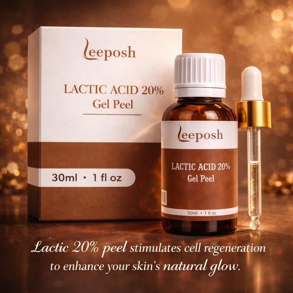 Leeposh Lactic Acid Peel 20% with Glycolic Acid & Vitamin C | Exfoliating AHA Gel for Smoother, Brighter-Looking Skin | Texture Refinement & Uneven