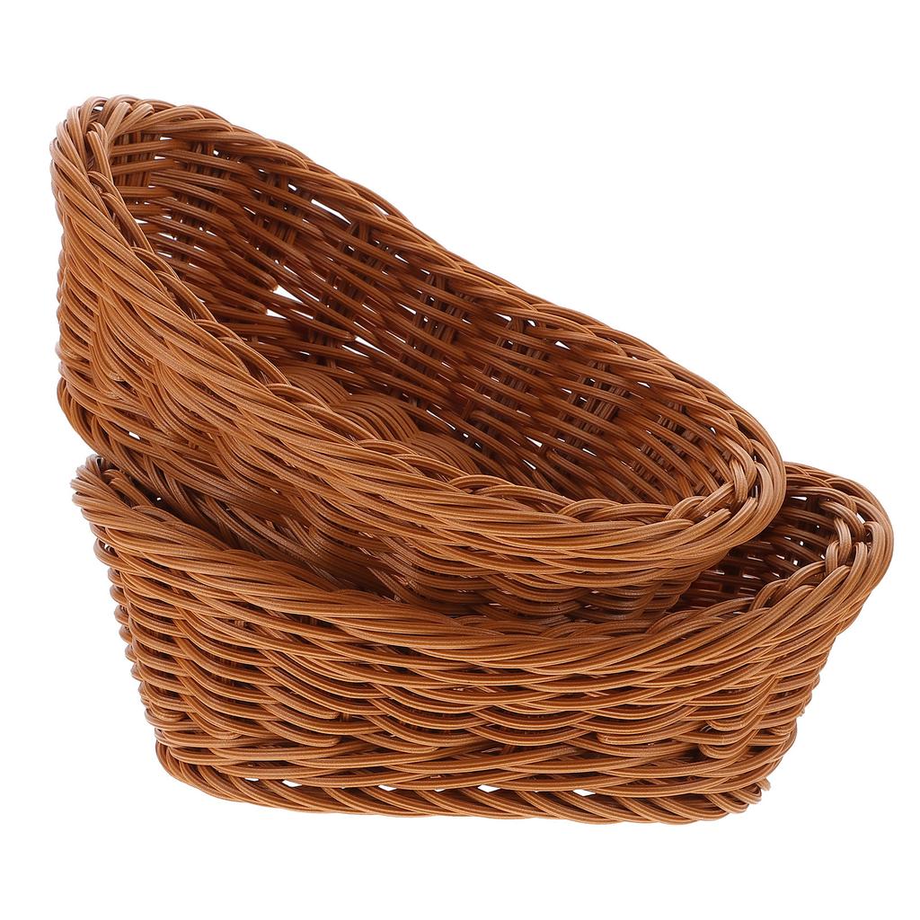 2Pcs Imitation Rattan Storage Baskets Plastic Baskets for Kitchen Organizers Dining Room Hotel Office Shopping Mall Food Storage