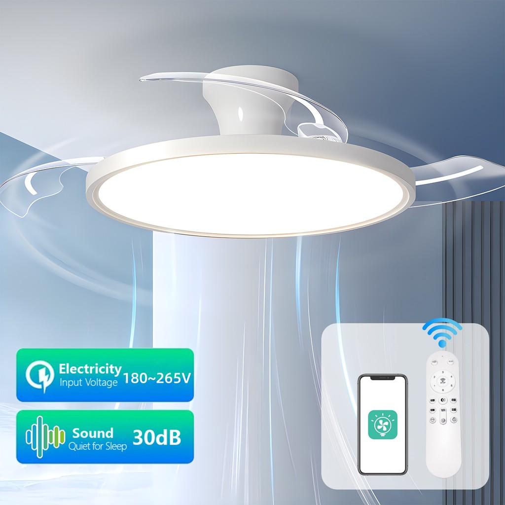 

Новый ультратонкий люстра-вентилятор LED Невидимый потолочный вентилятор с подсветкой Гостиная Офис 3 складные лопасти Подвесной светильник