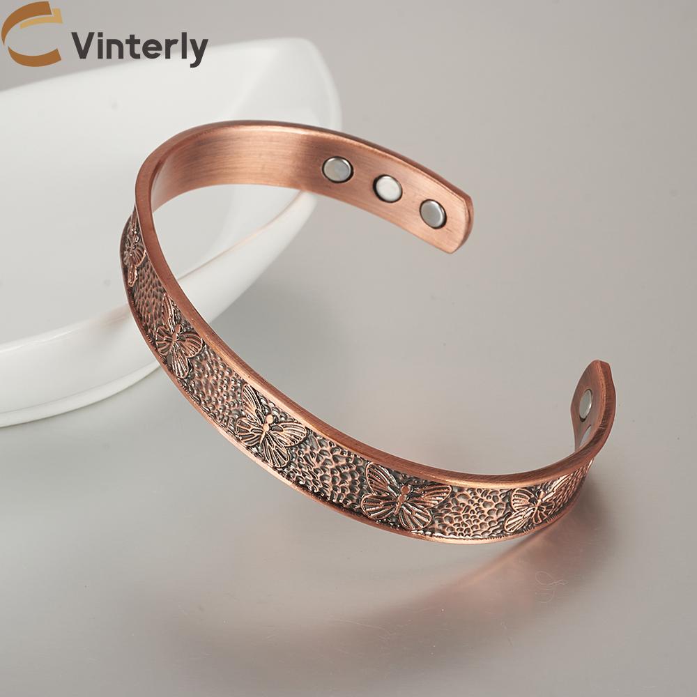 Pure Copper Bracelets Magnetic Butterfly Adjustable Vintage Cuff Bangles 9.7mm Health Energy High Magnet Jewelry Resizable Metal