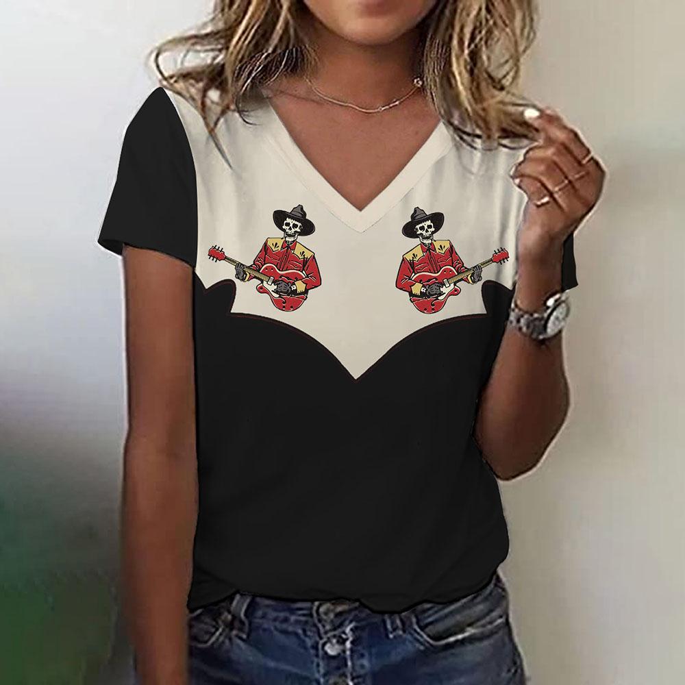 Designové tričko s výstřihem do V, barevně blokující trička s krátkým rukávem, módní pouliční oblečení pro ženy, letní volné topy, svetry