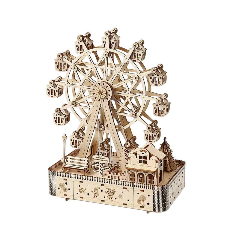 3D Wooden Ferris Wheel Puzzle with Rotating Music Box - DIY Educational Toy