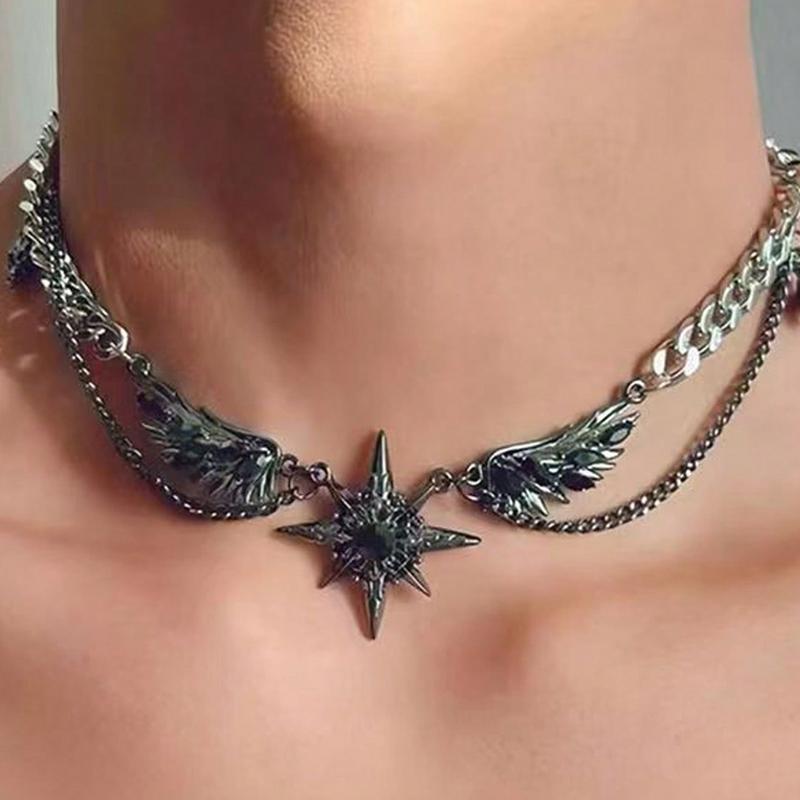Gothic Punk Style Sweet And Cool Dark Necklace, Women'S And Men'S Wings, Starry And Creative Y2K Necklace, Fashionable Necklace