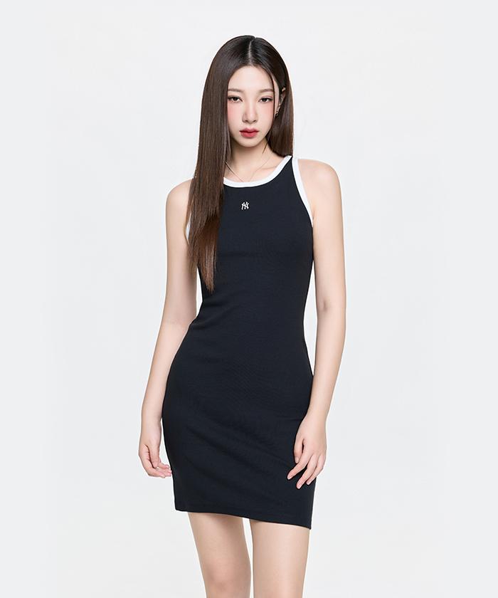 Emelbi Women'S Basic Ringer Ribbed Sleeveless Dress Ny (Black) (A Type)