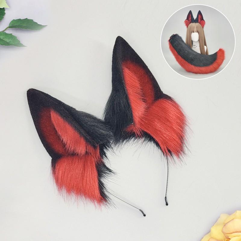 Handmade Cosplay Wolf Ears Headband Tail Set Adults Anime Costume Accessory Black Themed