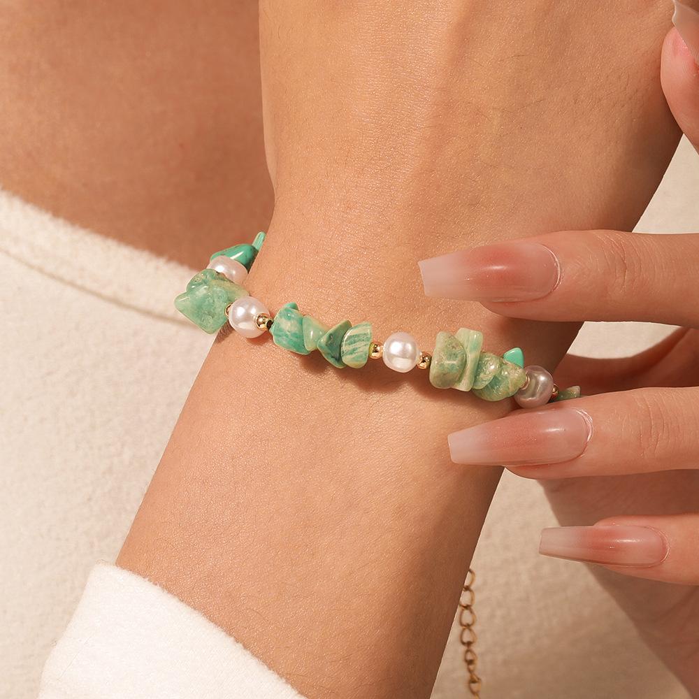 Natural Irregular Crushed Stone Beaded Bracelet Women Vintage Handmade Pearl Chain Jewelry Strings Girls Friendship Braslet