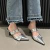 Fashion Punk Metal Buckle High Heels Shoes for Women Sexy Pointed Toe Stiletto Heel Sandals Woman Summer 2025 Fashion Party Silver Pumps