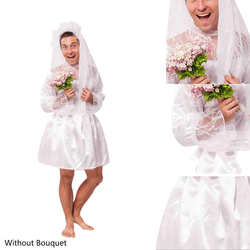 Adult Funny Men Wedding Dress Cosplay Halloween Reverse Role Stage Party Costume