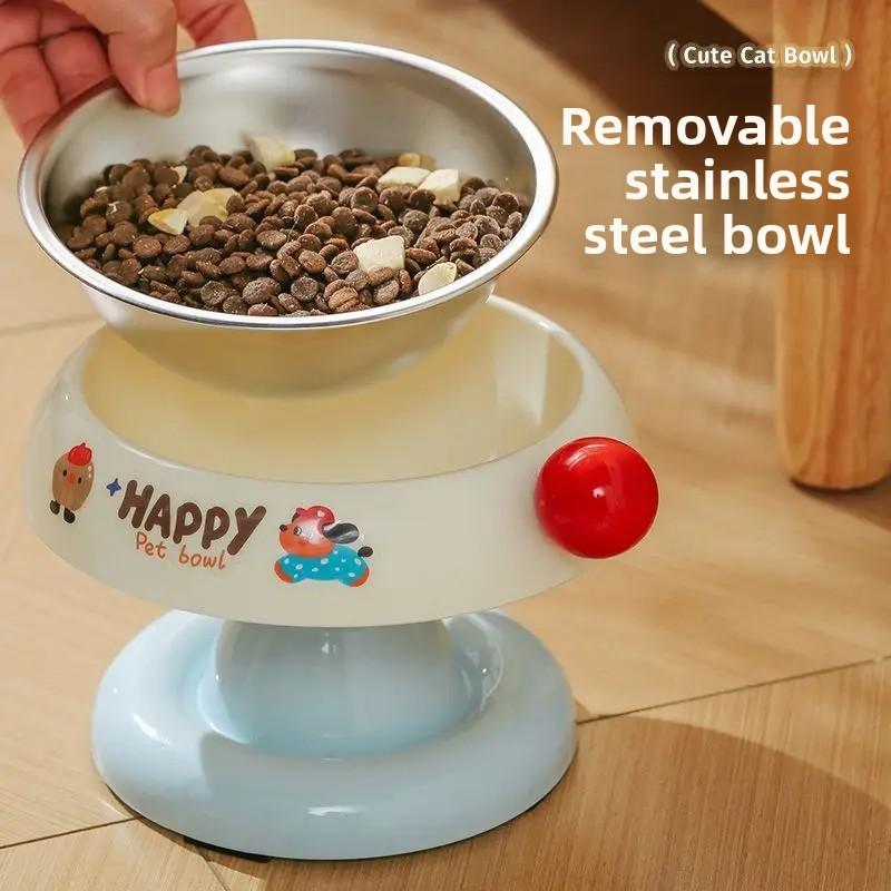 New High footed stainless steel cat bowl anti slip neck protection anti black chin cat food bowl cute cat dog universal pet bowl