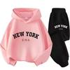 Herbst Warm New York Letter Cool Grafikdruck Kinder Langarm Hoodie + Hose Anzug 2er Set Sweatshirt Junge Mädchen Kind Sportbekleidung