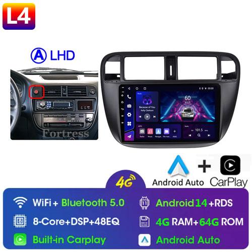 Android 14 Carplay Auto For Honda Civic 1996 1997 1998 1999 2000 2001 Multimedia Car Radio Player 4G Stereo 2 Din Tape Recorder