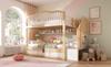 Bunk Bed 90x200 with Hydraulic Storage - Safety Stairs & Shelf, Fall Protection, EN 747-1:2024 Certified, White & Oak, 252x98x170cm