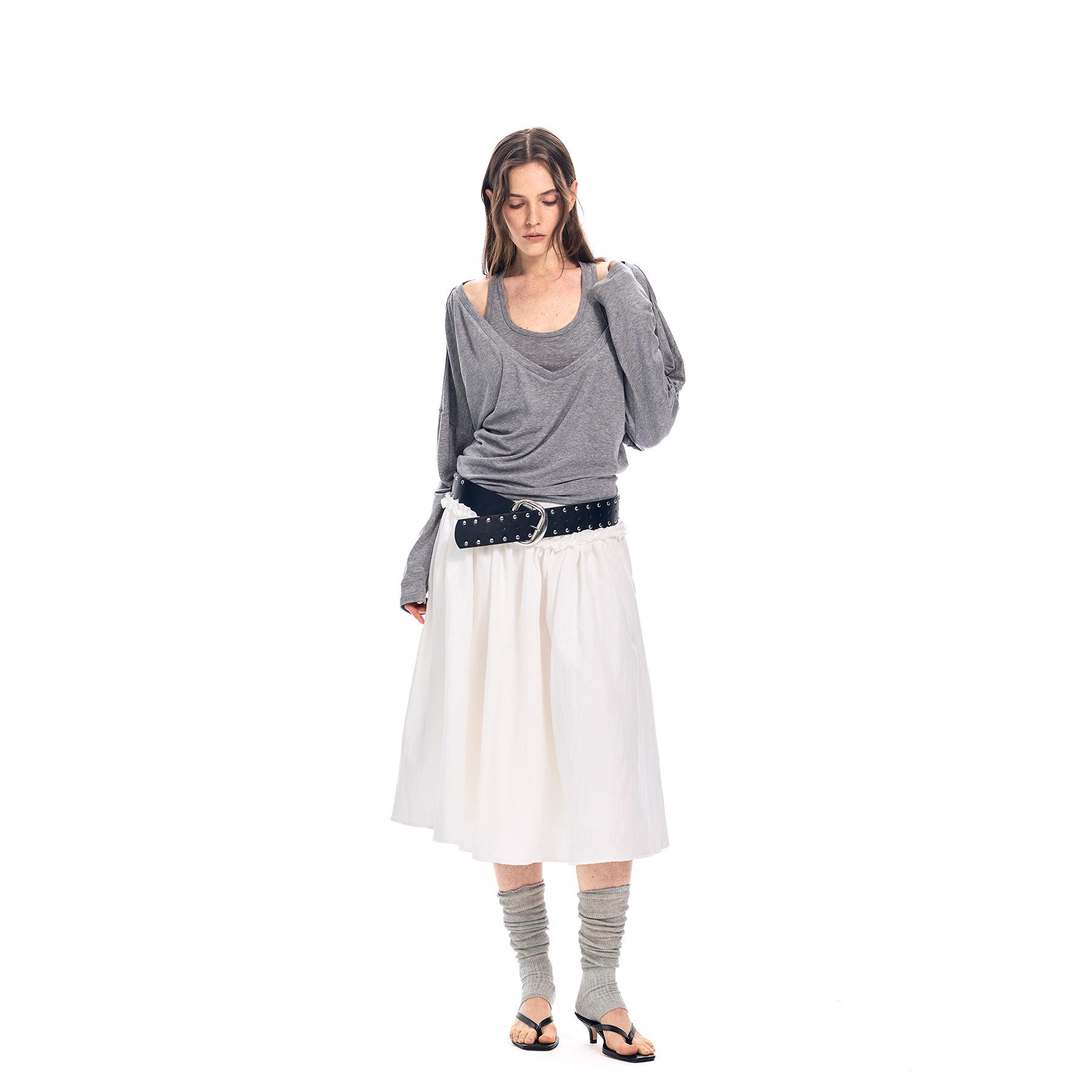 Women s White A-line Skirt: 90% Tencel, Linen, High-Waist, Casual Ruffle, Early Spring 2026 Style. Large белый