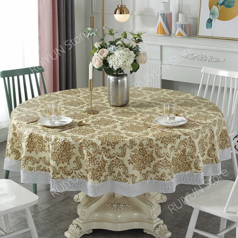 Pvc Lace Tablecloth Waterproof Oil-Proof Round Table Cloth Printed Home Dining Table Cover For Wedding Party Decor