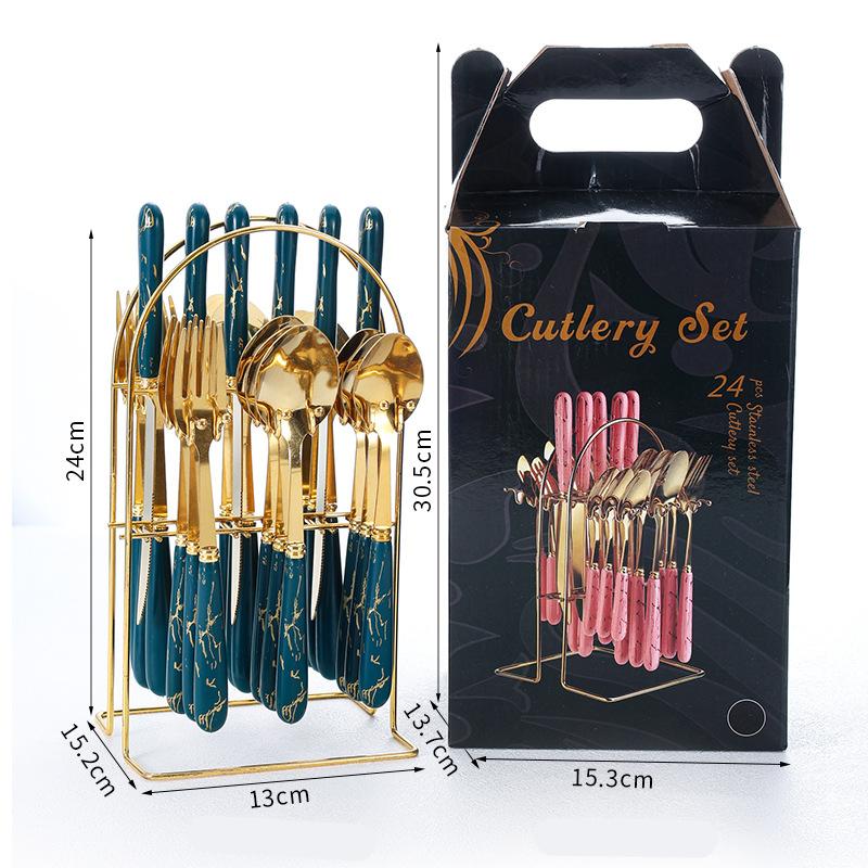 24 Pcs Flatware Set Stainless Steel Knives Forks Spoons Cutlery Set Service for 6 Kitchen Utensil Tableware Set