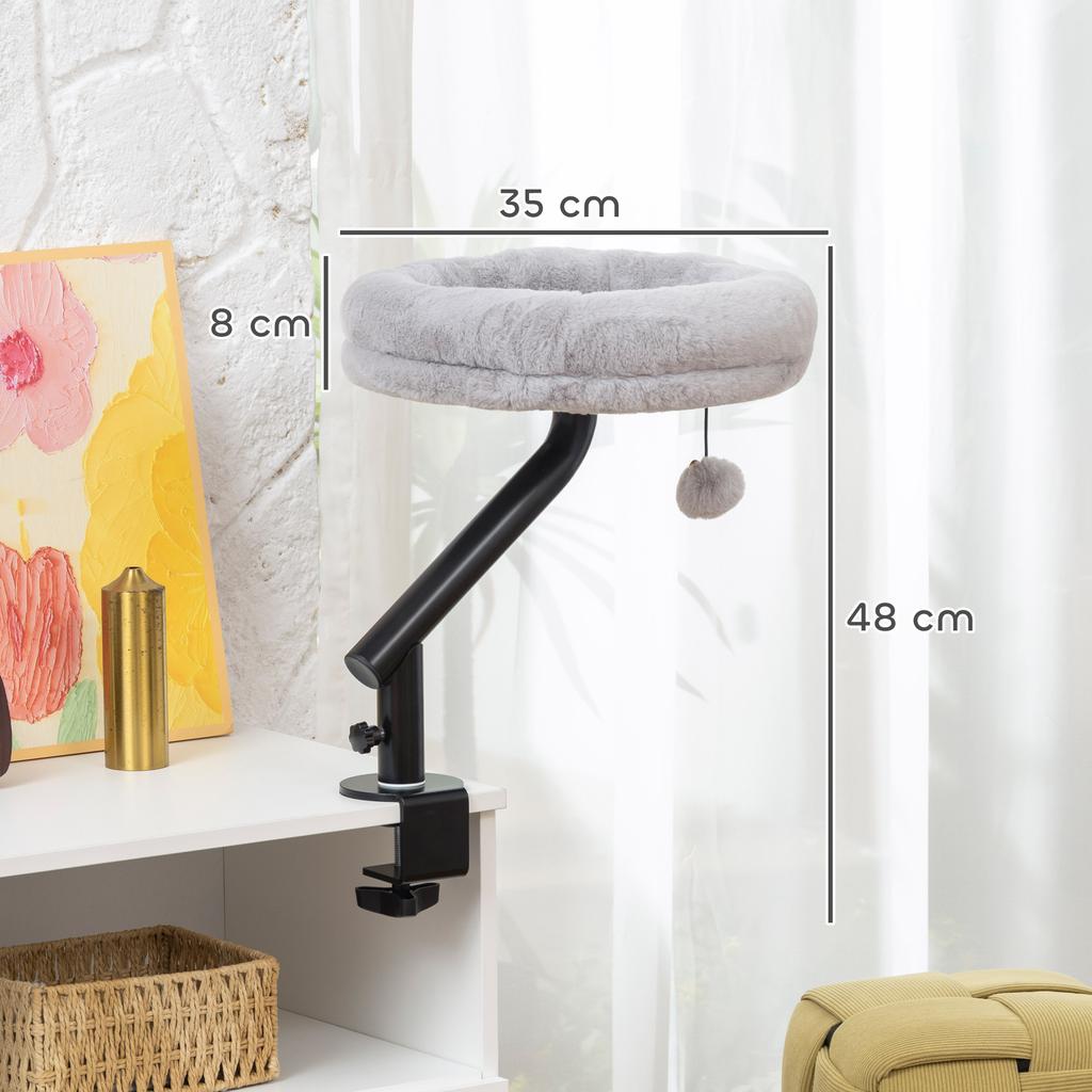 Cat Desk Bed, Cat Hammock 360 degrees Rotatable Adjustable for Window, Table, Work, Grey