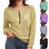 Women's Fashionable Casual Loose-Fit Round Neck Long-Sleeved Solid-Colour Sequinned T-Shirt Top