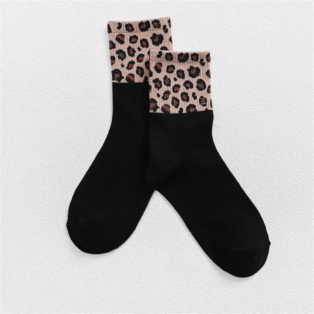 Spring Winter Women Retro Fashion Cotton High Street Popular Leopard Stripe Socks Harajuku Cool Hipster Cozy Chaussette