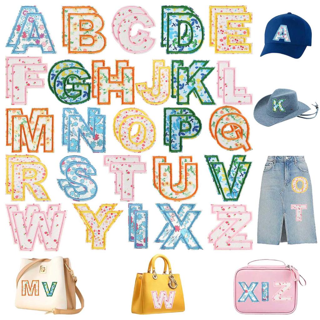 26pcs A-Z English Letter Glitter Pearls Rhinestone Patches Repair Embroidered Sew on Appliques,Patches for DIY Clothes Bags Hats