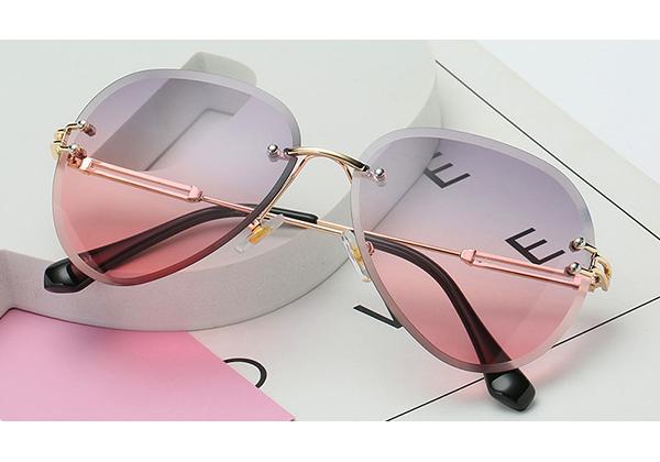 Nieuw Mode Ontwerp Vintage Randloos Piloot Zonnebril Dames Heren Retro Helder Glas Gegradueerd Zonnebril Voor Vrouw Uv400