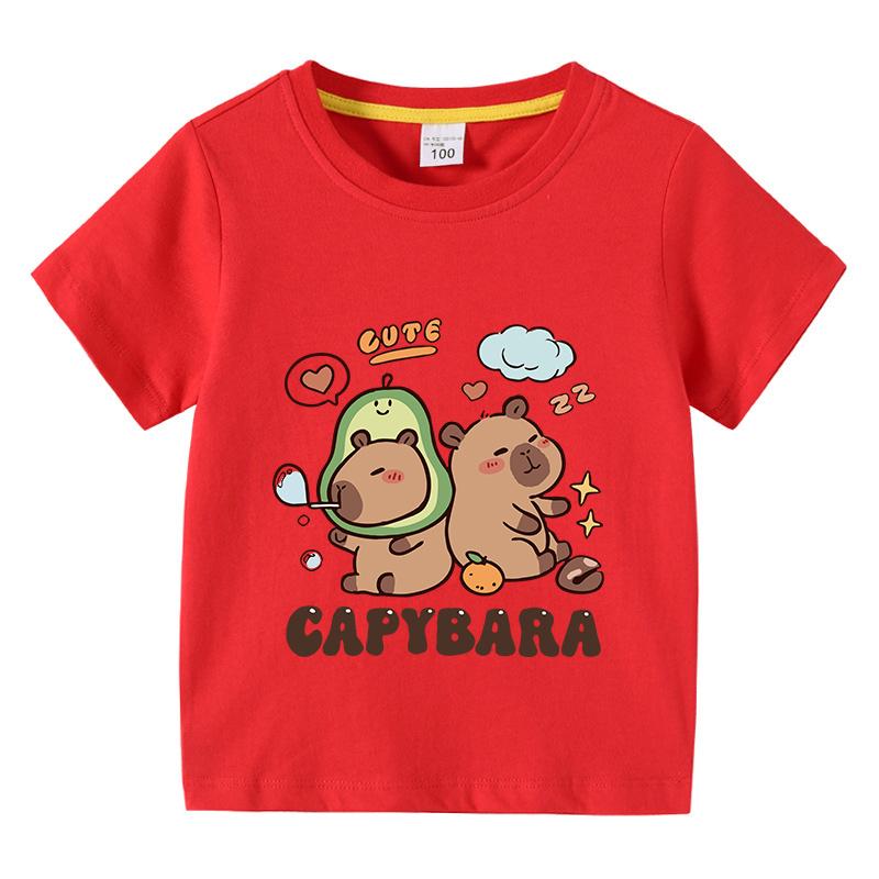 Solid Color Kids Basic T-shirt Capybara Tees 3-10Years Children Short Sleeved Clothes Boys Girls Round Neck Tops Birthday Gifts