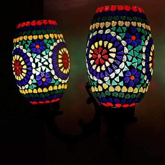 Handcrafted Double Dome Multicoloured Glass Wall Lamp