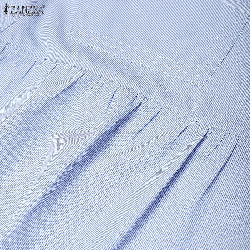 ZANZEA Women Casual Round Neck Loose 3/4 Sleeve Stripe Blouse