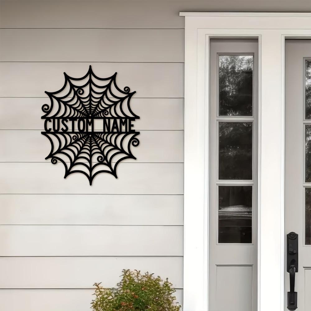 Vintage Iron Spider Web Wall Sculpture Personalized Family Name Rustic Home Decor Halloween Gift