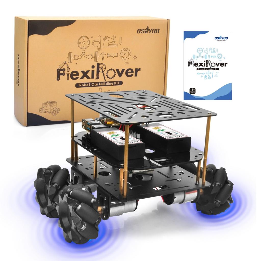 OSOYOO FlexiRover Robot Car Kit for Raspberry Pi Pi 520 Motor with Mecanum Servo High Capacity System Pi Not – 2/3/4/5, Encoder, Wheel, Support,