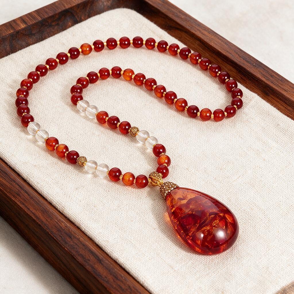 Unisex Shein Pendant Necklace: Two-Color Flower Amber & Beeswax Water Drop Design