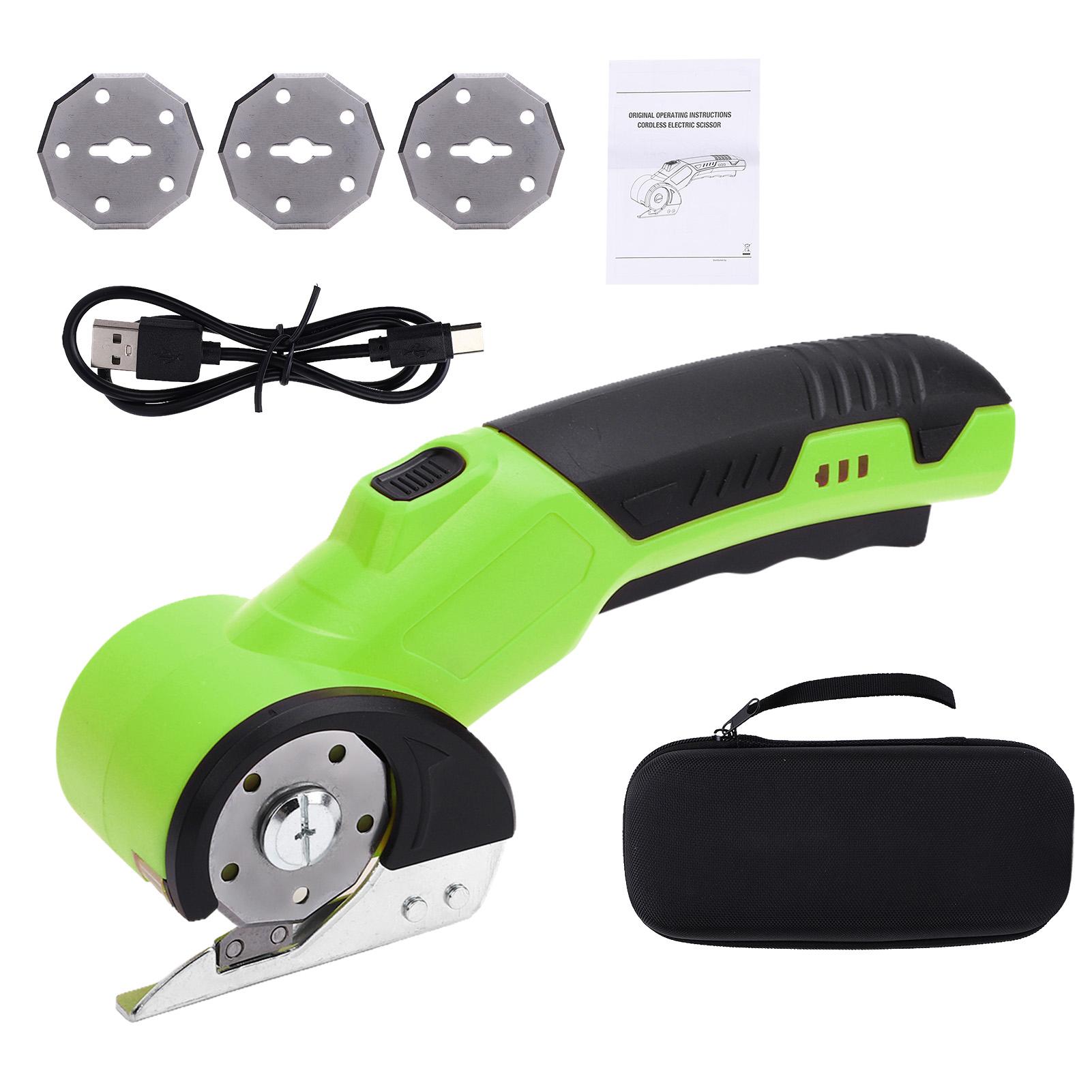 

Cordless Electric Scissors 3.6V Rechargeable Cardboard Box Cutter Fabric Scissor with Spare Blade Safety Lock & LED Light зелёный
