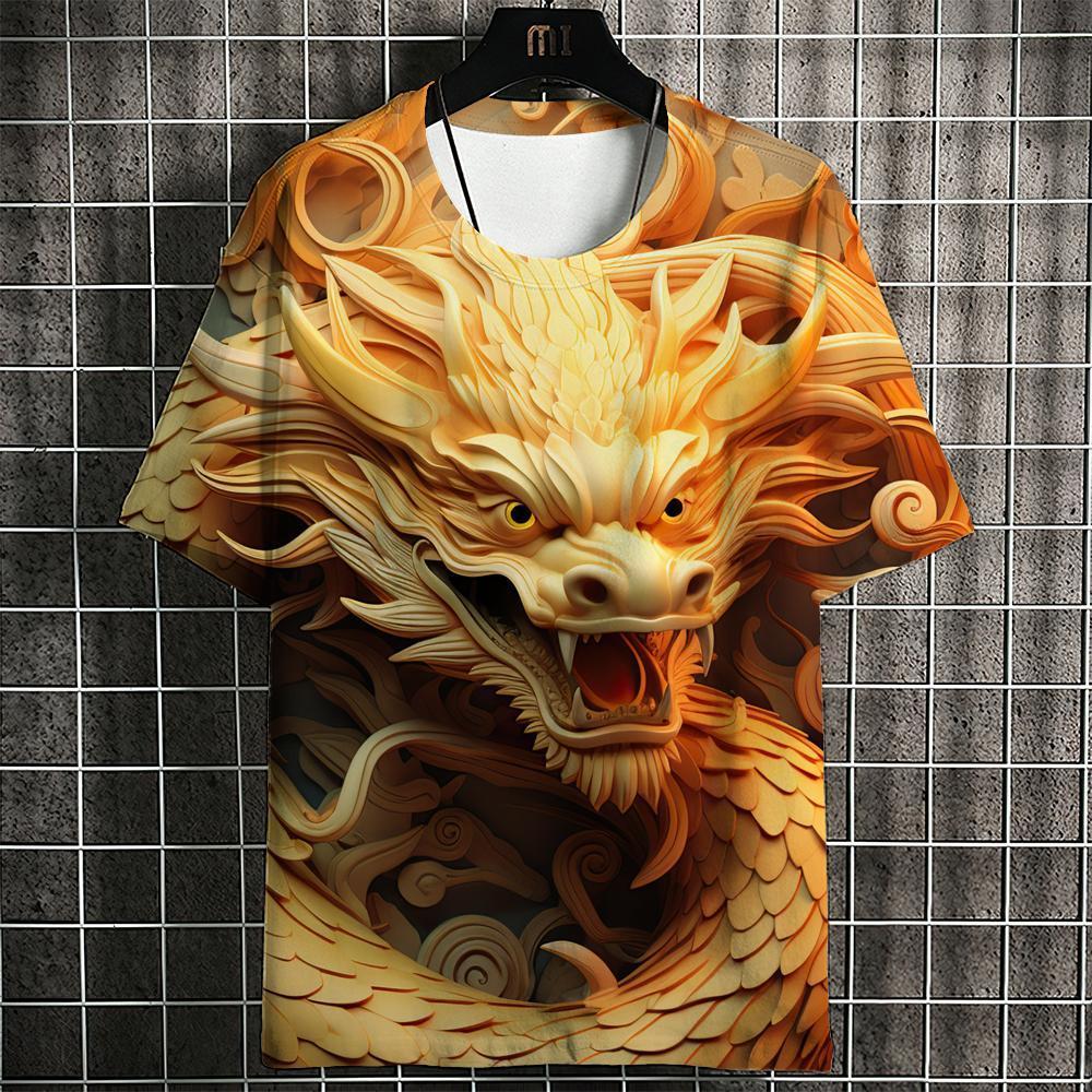(Ready Stock) Dragon Year T-Shirts For Men 3d Dragon Print Men's Clothing Street Designer Short Sleeved Loose Oversized Tops Tees