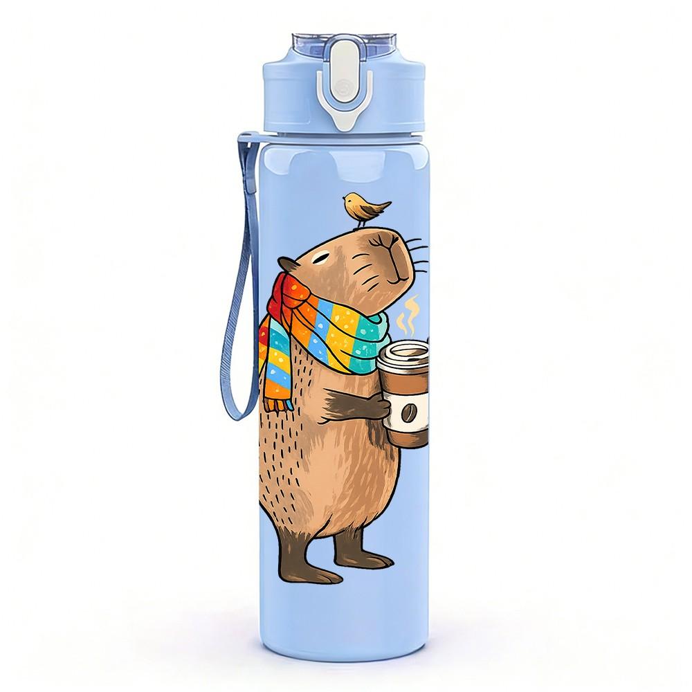 1PC Bear Drink Hot Cocoa Cartoon Print 750ml Color Plastic Sports Water Bottle Leakproof Flip Straw Lid Suitable for Sports Office Home Use