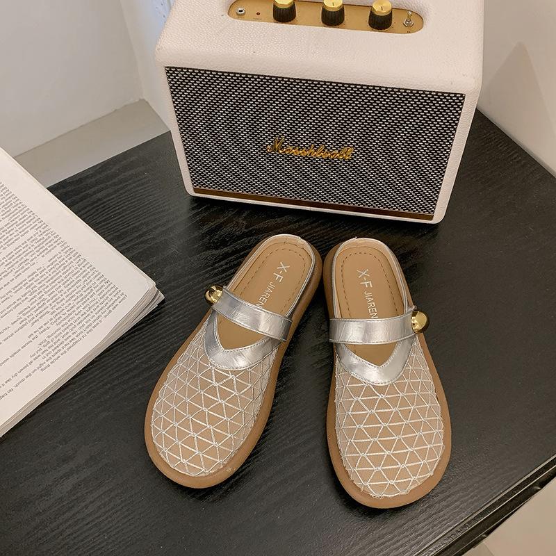 Flat-bottomed Mesh Single Shoes, New Fisherman Skirt with One Foot, Cool Slippers 2025 with Bag Head and Half Slippers for Women's Summer Wear